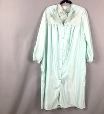 Vintage Chemise Robe Set Women M Mint Green Embroidery Satin Victorian Feminine