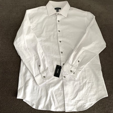 Alfani Mens Dress Shirt L 16 - 16.5 32/33 Slim Fit Solid White Textured NWD