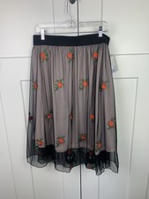 NWT Midi Skirt XL Mesh Overlay Floral Embroidery Whimsigoth Cottage Fairy Y2K