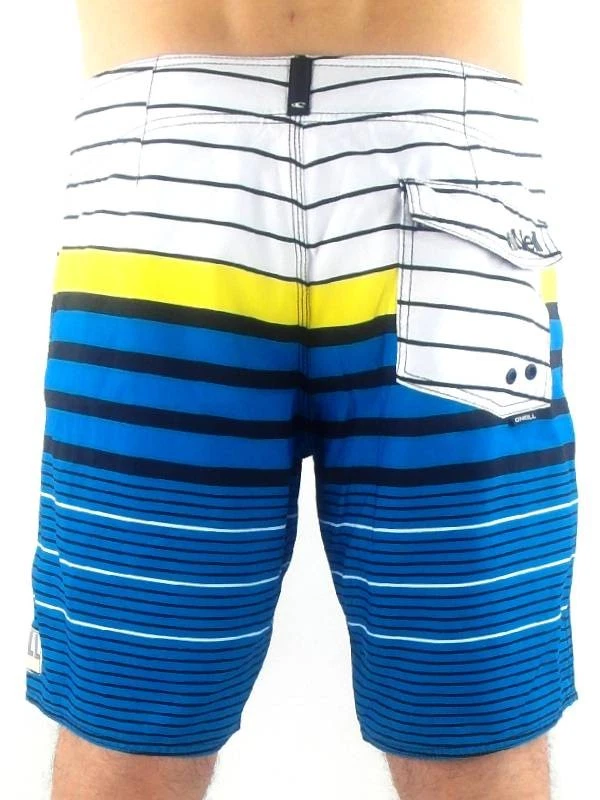 O'Neill Boardshort À Rayures Rétro Blanche Bleu Boutons Lacets W32 - Photo 3/3
