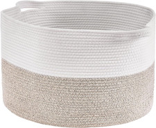 Blanket Basket, 87L, Cotton Rope Basket, Woven Basket with Handles, 20" X 14"