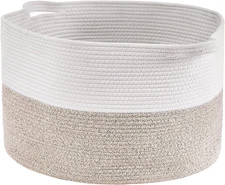 Blanket Basket, 87L, Cotton Rope Basket, Woven Basket with Handles, 20" X 14" 