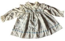 Vintage Baby Dress Blue Ivory Floral Lace Trim Buttons Ribbon 18 Months No Tag