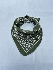 Green Floral Block Print Cotton Bandana, Boho Kerchief Scarf, Eco-Friendly Banda