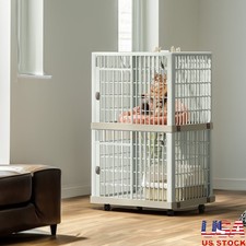 Large Multi-Door Cat Cage Lockable Doors Durable Resin Easy Clean Wheels New