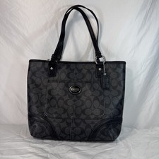 COACH PEYTON SIGNATURE MONOGRAM BLACK GRAY COATED CANVAS TOTE BAG PURSE F18917