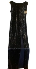 True decadence long Dark Navy Sequin Gown dress Sz 12 Prom Cruise Party low back