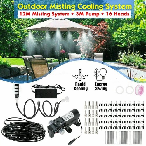 15m Misting Cooling System Mister Kit W/ Pump, Patio Garden Umbrellas Greenhouse