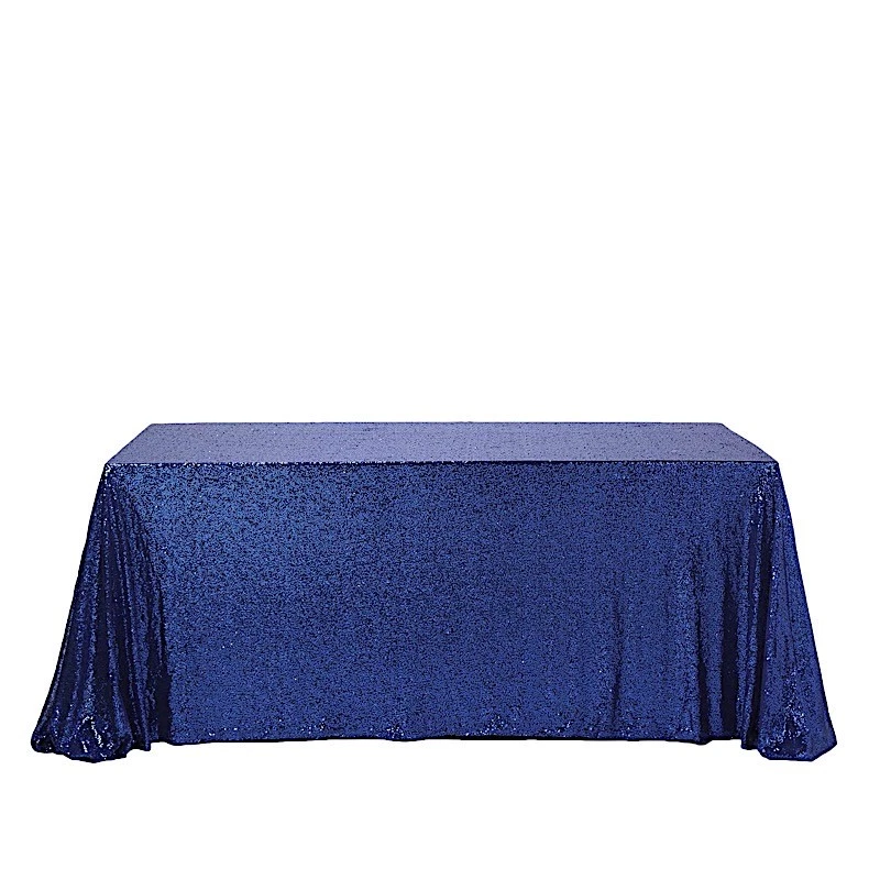 90x156" Navy Blue SEQUIN RECTANGLE TABLECLOTH Wedding Party Catering Linens - Image 4 of 4