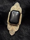 Vintage Art Deco Brass Shield Dress Clip Black Center Gold Metal Fashion Jewelry
