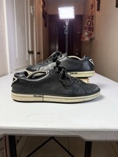 Prada Men's Black Leather Sneakers with White Sole UK 9 / US 10