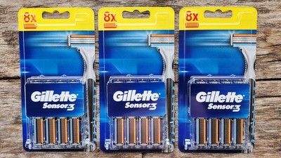 Gillette Sensor 3 Refill Razor Blade Cartridges - 3 Packs,24 Razors New Unopened