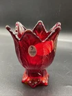 Fenton Glass Ruby Red Tulip Leaf Votive 2 Sided Taper Candle Holder