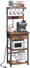 Bakers Rack with Drawer, Microwave Stand with Power Outlet, Coffee Bar Station