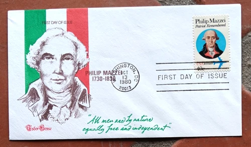 ITALIAN AMERICAN REVOLUTIONARY WAR PATRIOT PHILIP MAZZEI TUDOR HOUSE CACHET FDC