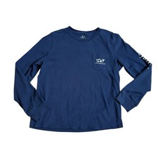 Vineyard Vines Boy's Sz 7 Long Sleeved Pocket T Shirt Navy Blue Soccer Whale