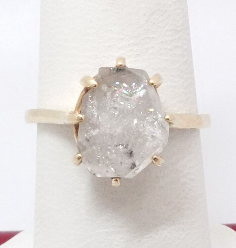 14K Yellow Gold Ring with Natural Rock Crystal Quartz