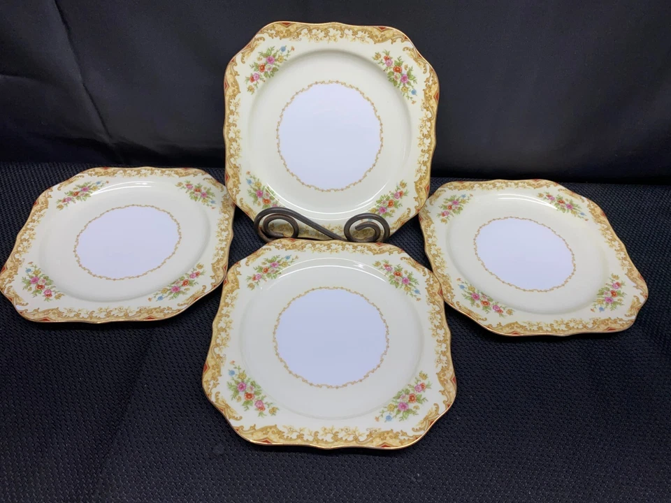 Noritake "MYSTERY PATTERN #176" Japan ~ Set of 4 ~ Square Salad Plates ~ 7 7/8" - Image 2 of 4