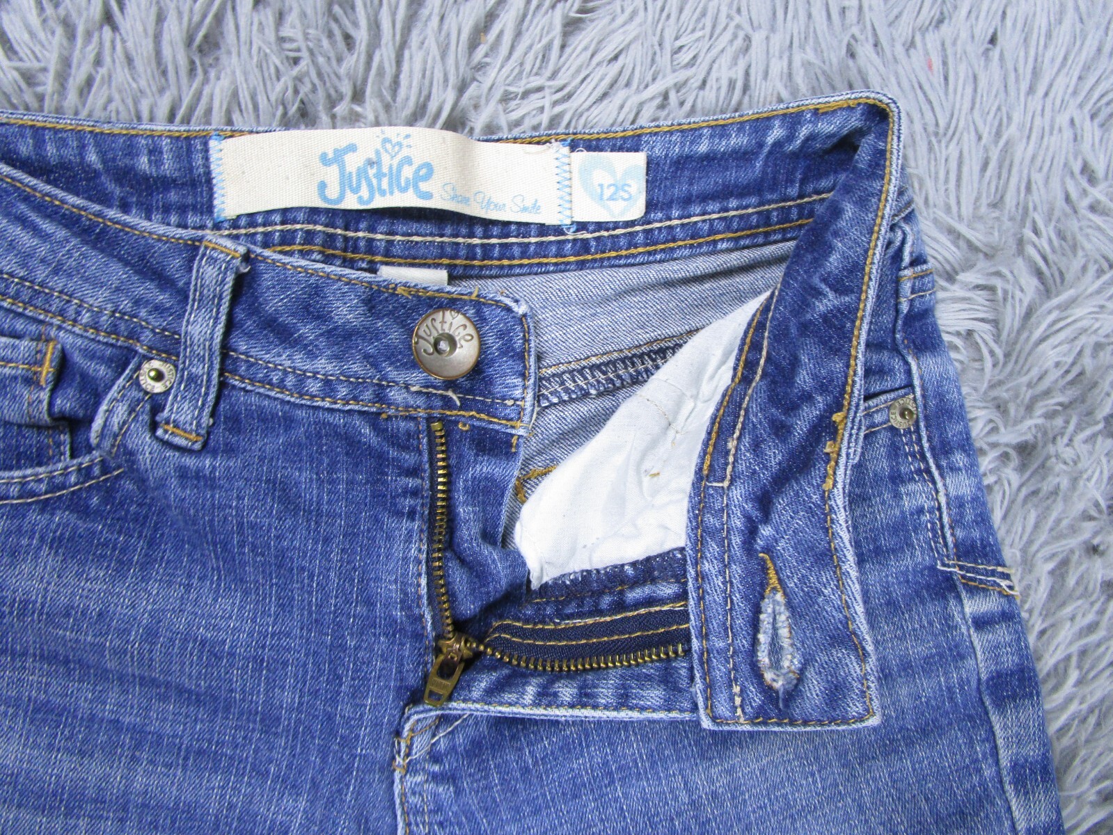 Justice Jeans Girls 12S Bootcut Blue Denim Pants Medium Wash Casual Mid