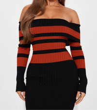 Black and orange midi knit dress