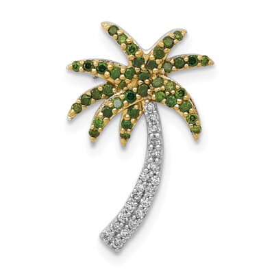 Echte 14kt Weißgold weiße und grüne Diamant Palme Kette Plättchen