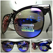 Men or Women CLASSIC VINTAGE Style SUN GLASSES Cool Black Frame Blue Mirror Lens