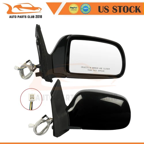 Power Heated For 1998-03 Toyota Sienna Black Manual Fold Pair Side View Mirrors