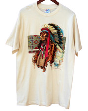 Vintage Native American Chief Badlands T-Shirt Single Stitch Made in USA Large