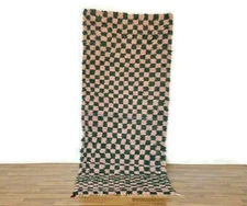Vintage Checkered Rug Stylish Bedroom Rug Authentic Berber Runner Handmade 3x8ft