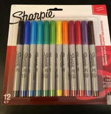 Sharpie Permanent Markers Ultra Fine Point Assorted Colors 12 Count
