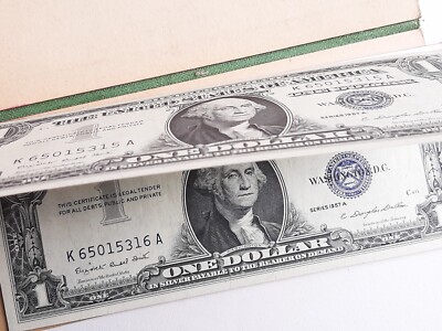 1957 A 10 SILVER CERTIFICATES IN A BOOK SEQUENTIAL NUMBERS