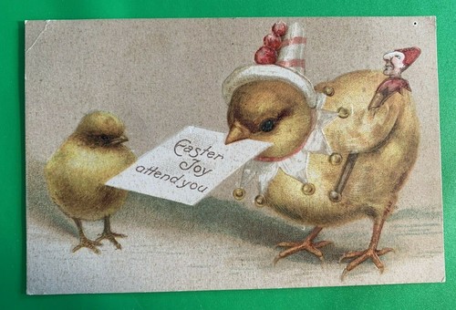 Chicks w/ Jester Costume ~ Anthropomorphic Easter Postcard ~ Embossed, 1908, DB - Picture 1 of 2