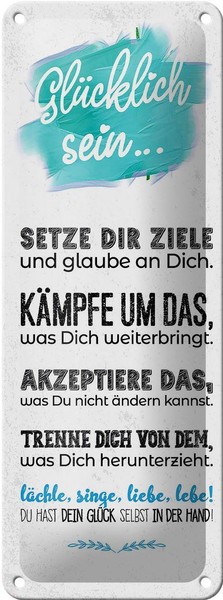 Blechschild Spruch GlüCklich Sein Setze Dir Ziele 10X27 Cm Schild Tin Sign-image