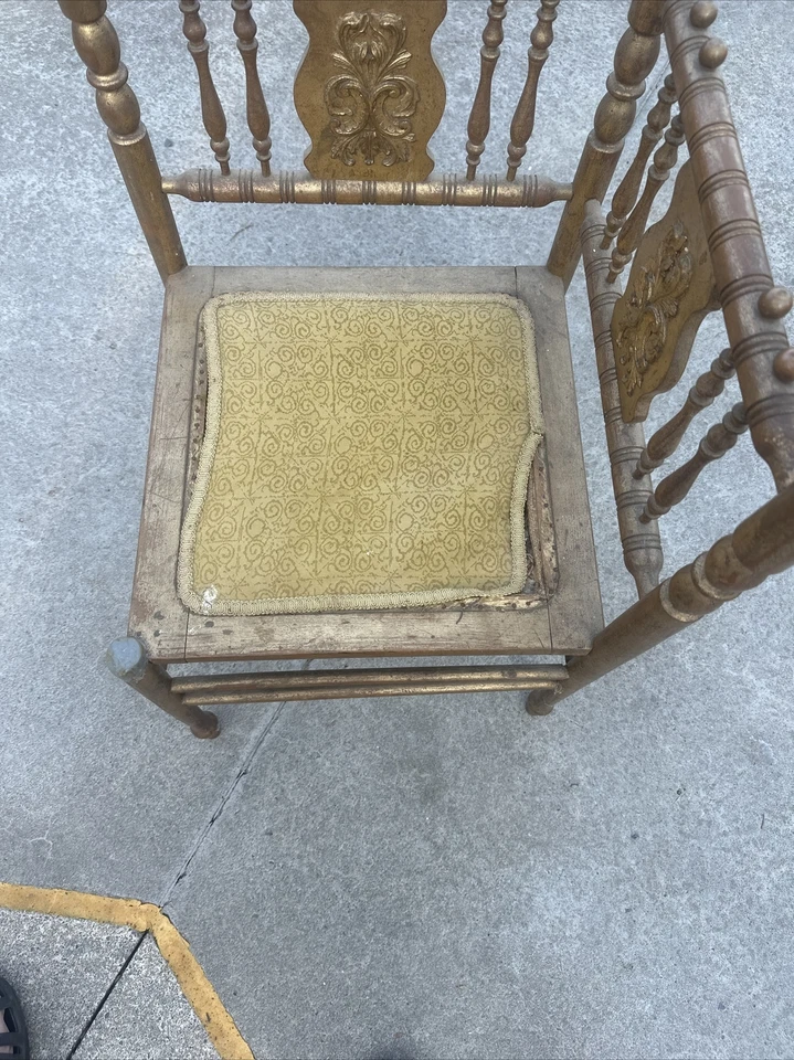 Penteadeira de canto inglesa vitoriana antiga pintada de madeira dourada - Imagem 4 de 4