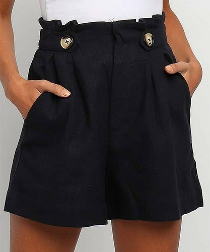 Floral Blooming Women Casual Black Pocket High- Waist Shorts Size S With Pockets - 第 1/8 張圖片