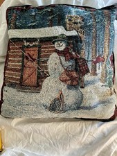 Christmas Tapestry Throw Pillow Snowman 17 Square Home Decor