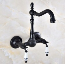 Oil Rubbed Brass Double Handle Wall Mount Bathroom Sink Faucet Mixer Tap 2nf865