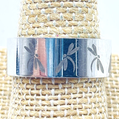 Dragonfly Band Ring Silver Tone Etched  Mosquitohawk Nature Garden Trees Insect