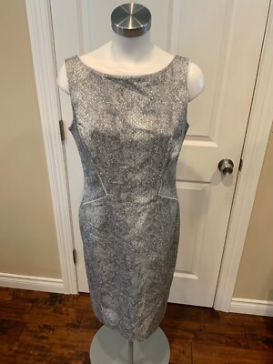 Lafayette 148 New York Navy  Gray Snakeskin Print Shift Dress, Size 10, NWT!