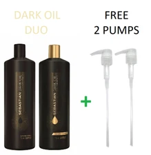 Sebastian Dark Oil Lightweight Shampoo & Conditioner  Duo 33.8 Oz + 2 Free Pumps