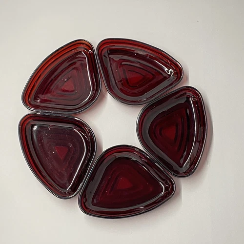 5 Vintage Anchor Hocking Manhattan Ruby Red Relish Tray Inserts Triangular