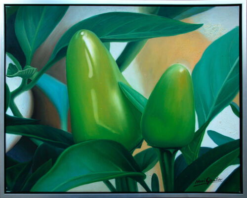 Henri Gautier *1955 Hyper-Realismus Grüne Pepperoni Ast Öl/Leinwand 50 x 60 cm - Bild 1 von 1