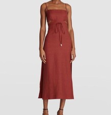 $595 Halston Women's Red Eli Cutout Linen Blend Sleeveless A-Line Dress Size 12