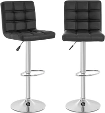 Set of 2 Barstools Modern Bar Stool PU Leather Height Adjustable Counter Height