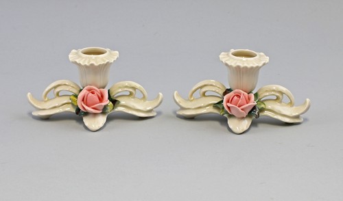 9140241 Pair Porcelain Chandelier Roses Ens Thuringia Mühlenmarke