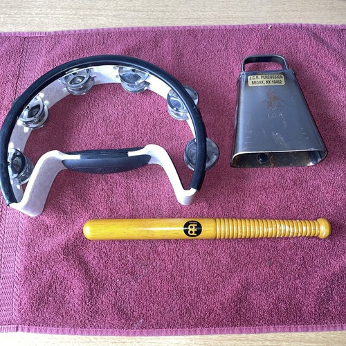 JCR Percussion Vtg Small CHA CHA Cowbell Stamped Stickers + Pearl Half