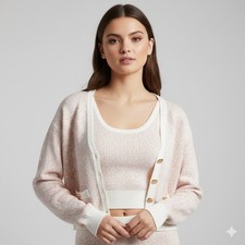 Guess Womens Medium Sweater Set Pink Logo Knit Cardigan Tank Preppy NWT Chic