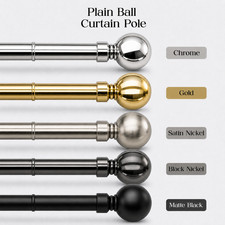 Extendable Metal Curtain Pole 28mm Plain Ball With Finials Rings Rod Fitting Set