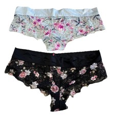 Victoria's Secret PINK Cheekster Floral Lace Panties Size M 2pc Shiny Satin Band