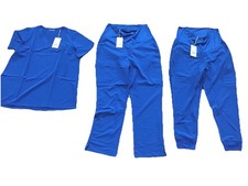New Mandala Medium Royal Blue Scrub Tall Slim Pants Set , 2 V-neck Tops Z7-3